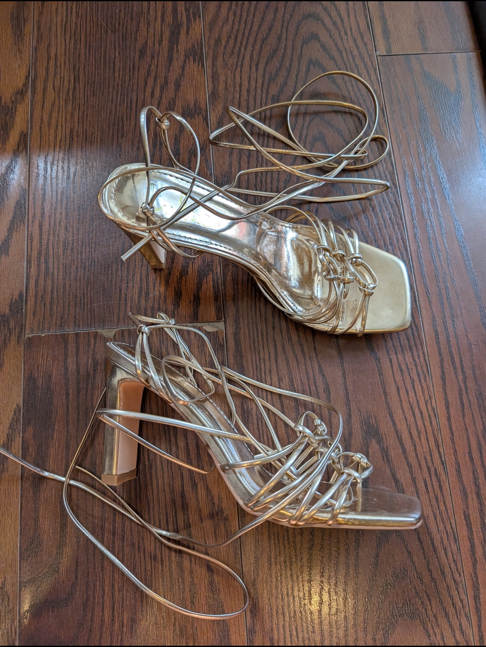 Lulus Millvie Rose Gold Strappy Lace-Up Block Heel Sandals Sz 6.5